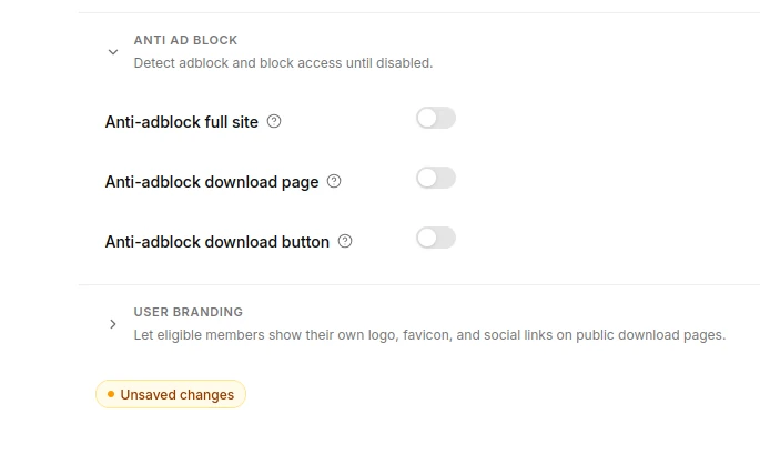 Admin Modes settings for Anti Ad Block