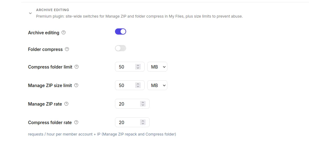 Admin Archive Editing modes settings