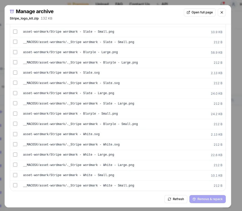 Manage ZIP repack popup