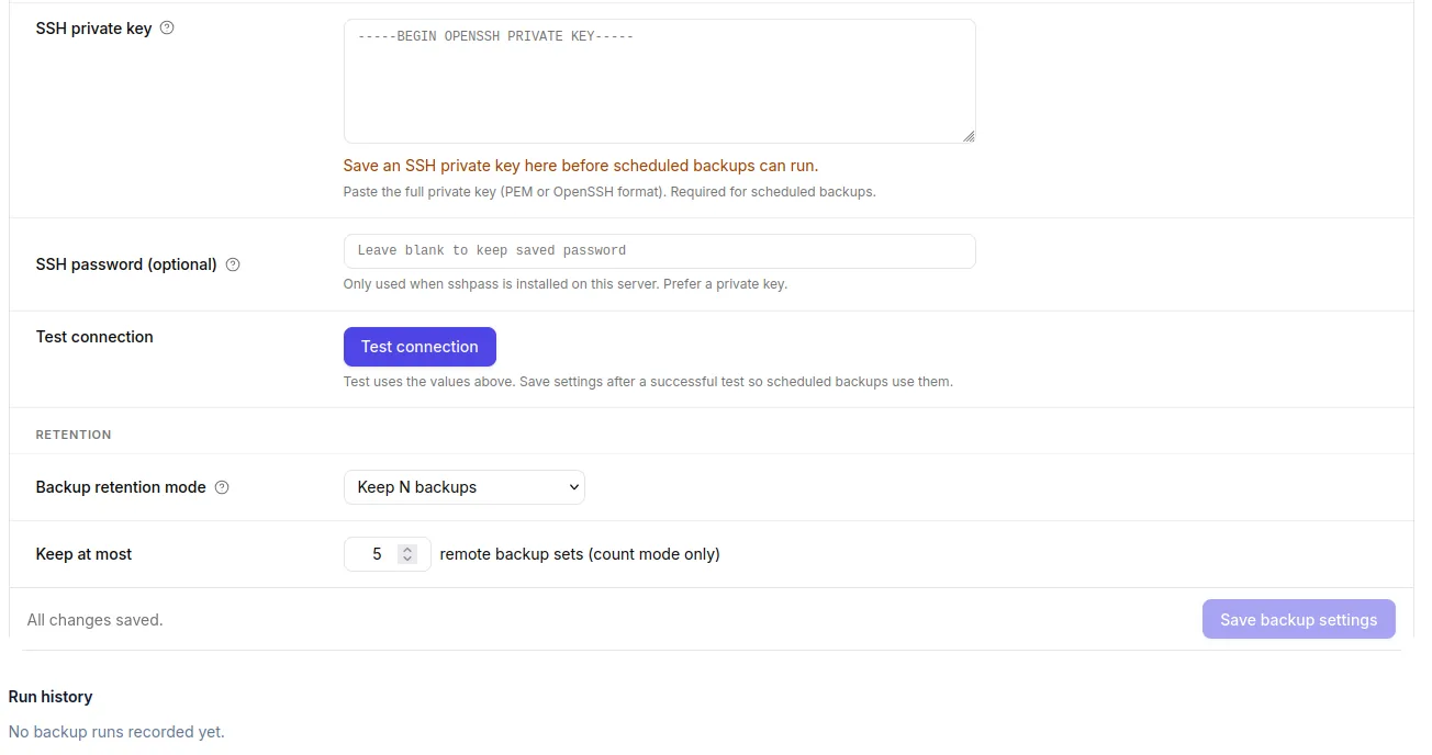 Backup retention and run history