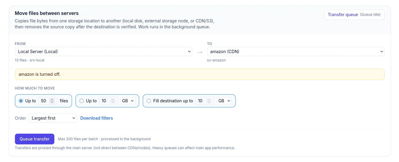 Move files between servers including CDN