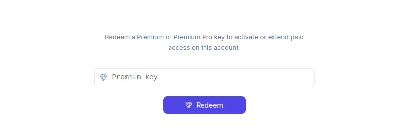 Member redeem premium key page