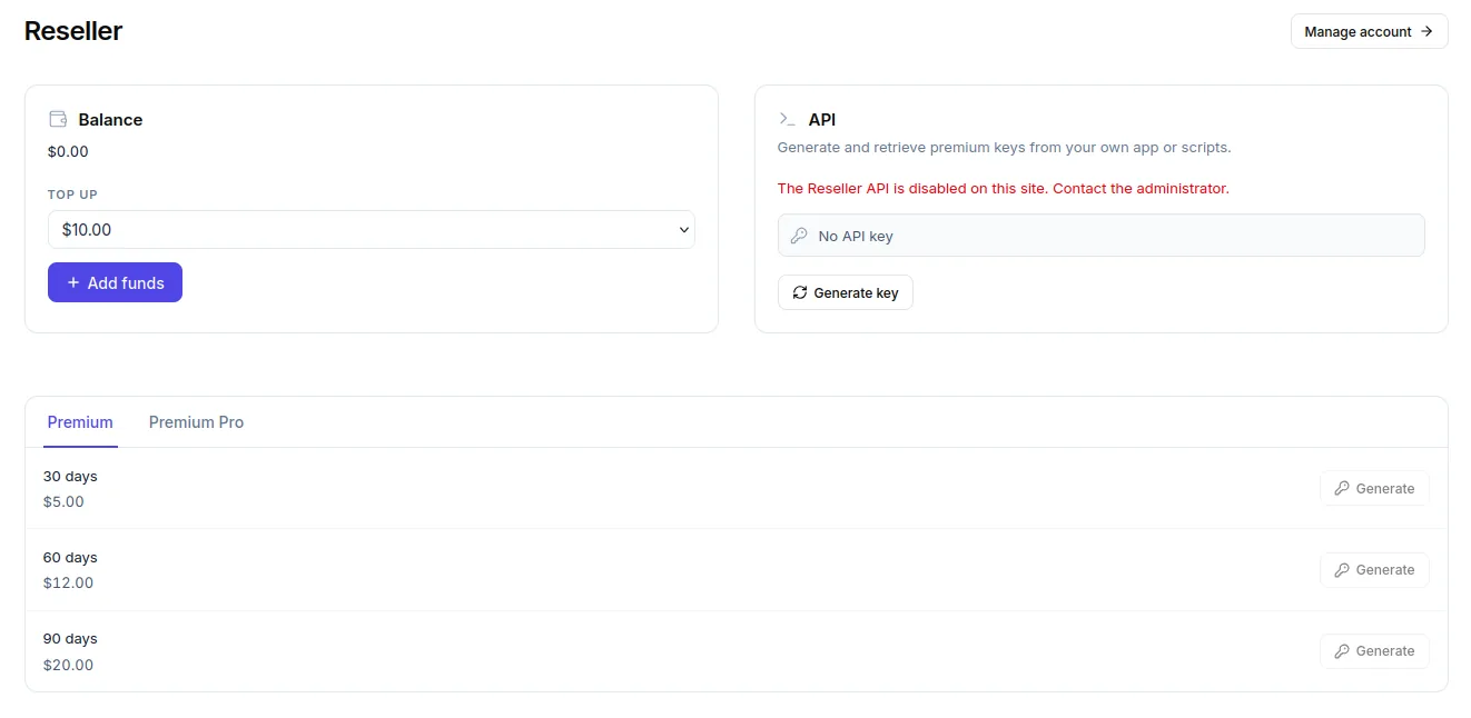 Reseller member dashboard