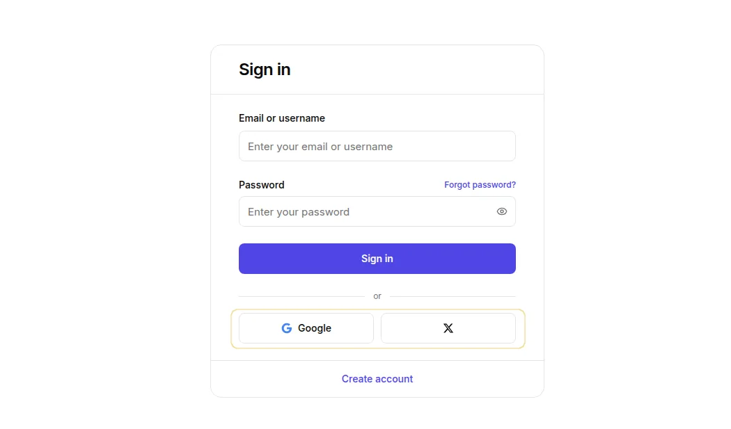 Login form with social sign-in buttons